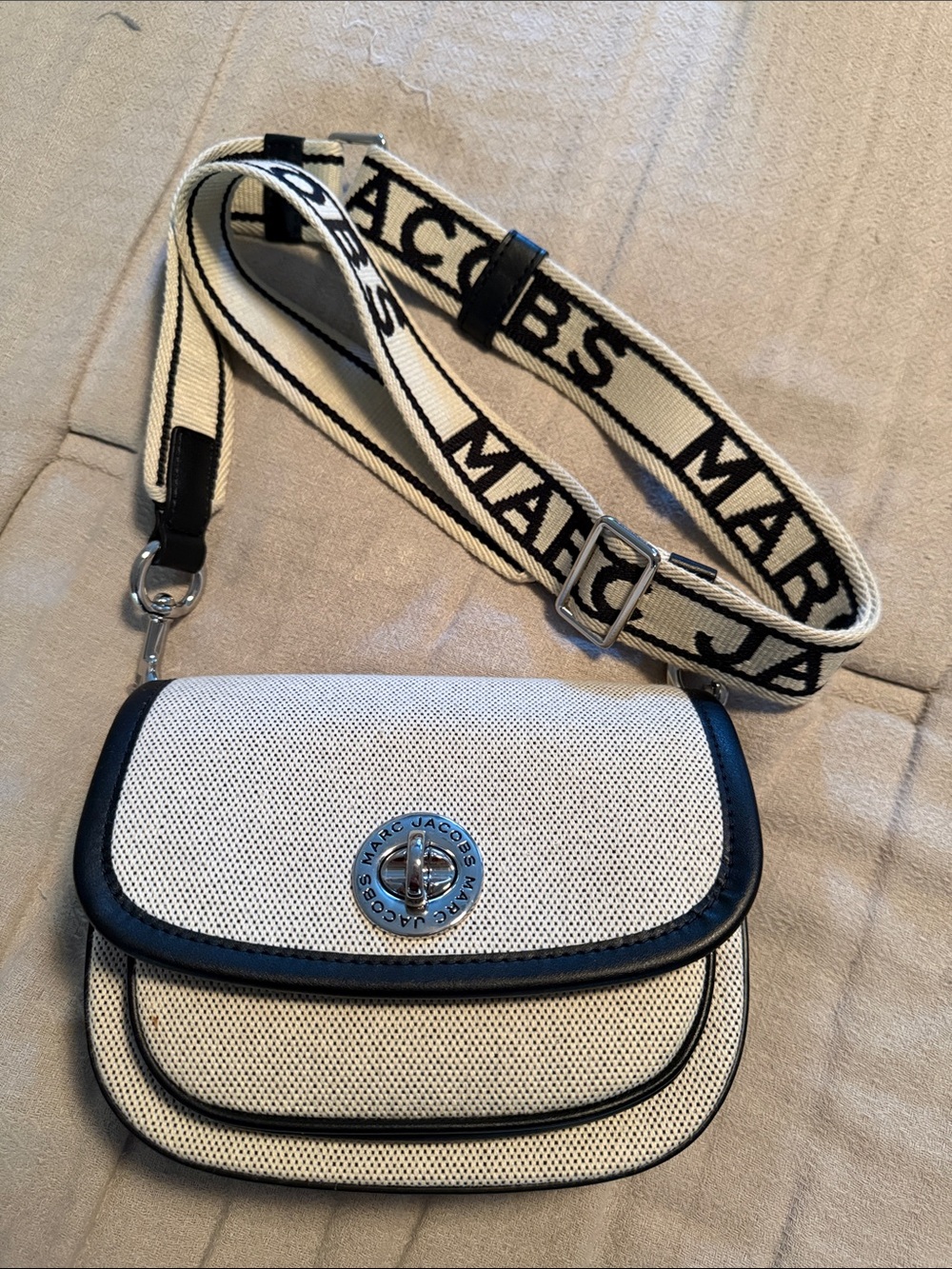 Marc Jacobs Cream and Black Logo Strap Crossbody